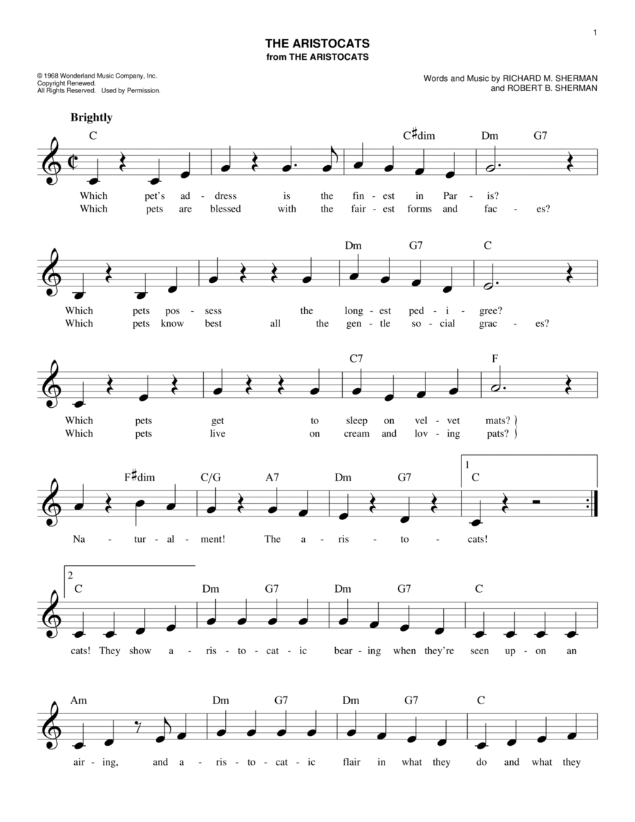 The Aristocats Piano scores gallery preview page 1
