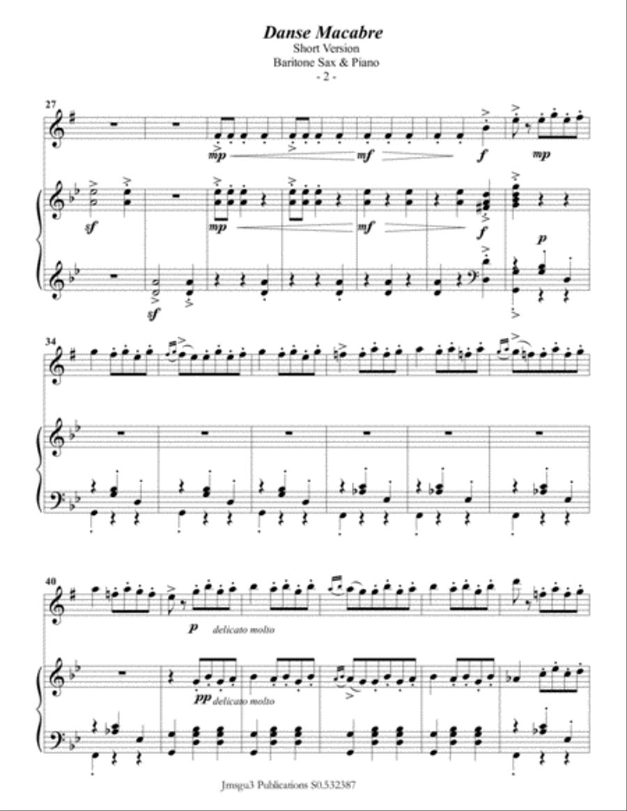 Saint-Saëns: Danse Macabre for Baritone Sax & Piano Short Version Baritone Saxophone scores gallery preview page 2