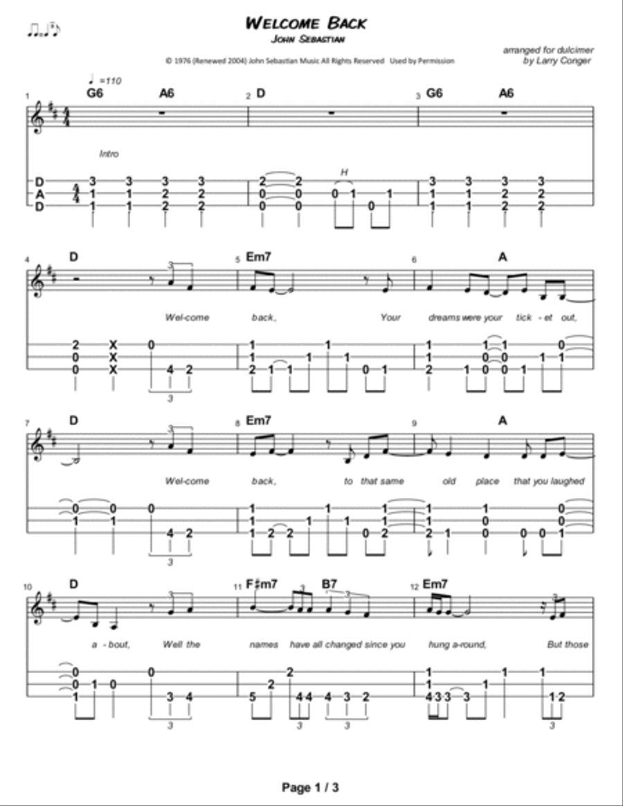 Welcome Back Dulcimer scores gallery preview page 2