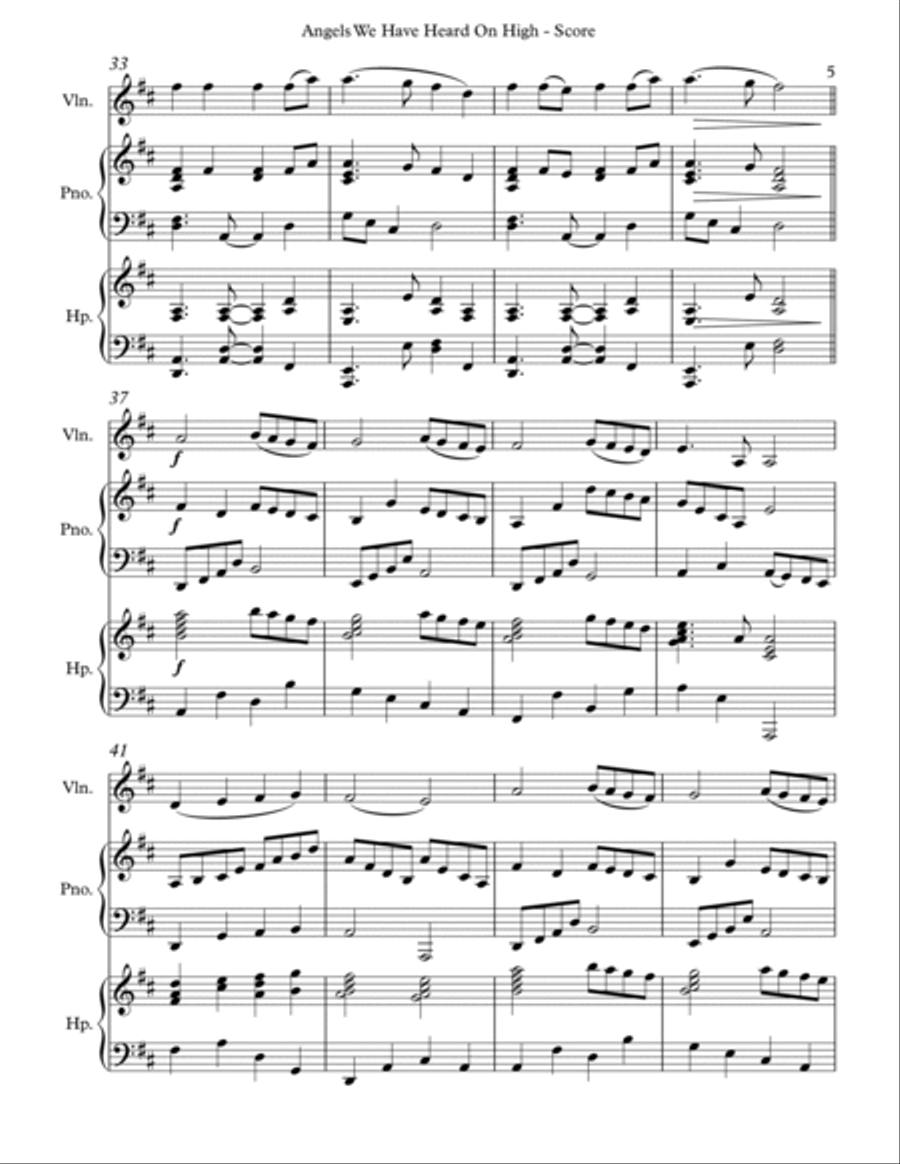 Angels We Have Heard On High, Trio for Violin, Pedal Harp and Piano Pedal Harp scores gallery preview page 5