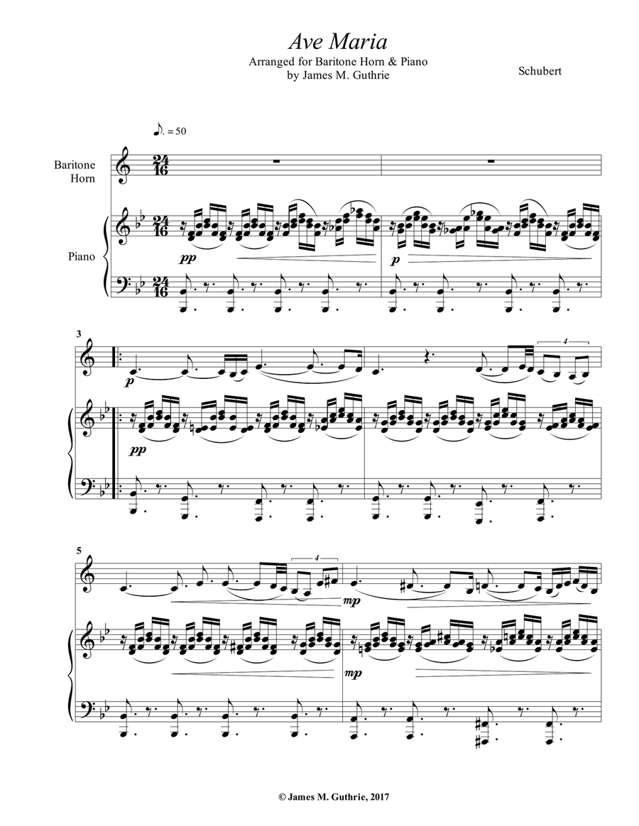 Schubert: Ave Maria for Baritone Horn & Piano Baritone Horn TC scores gallery preview page 1