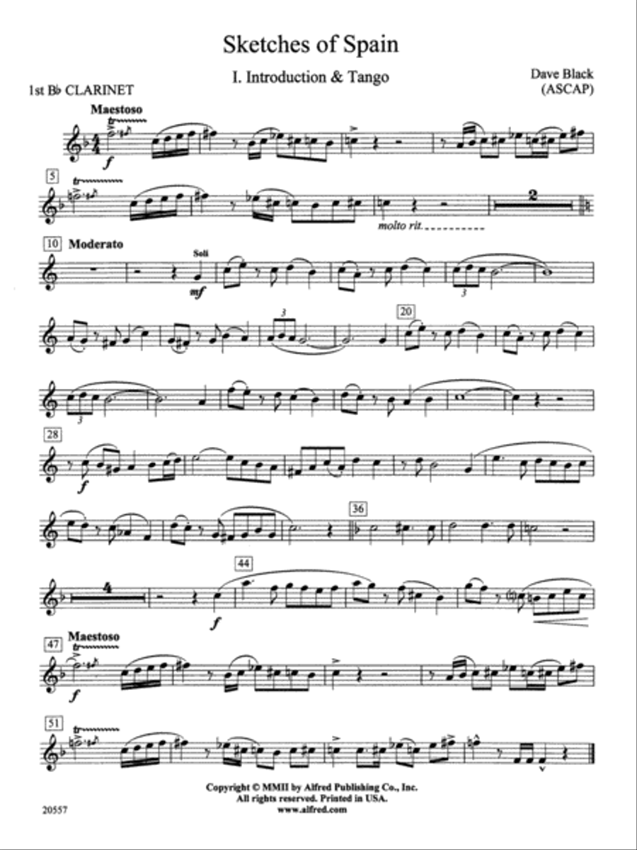 Sketches of Spain: 1st B-flat Clarinet Concert Band scores gallery preview page 1