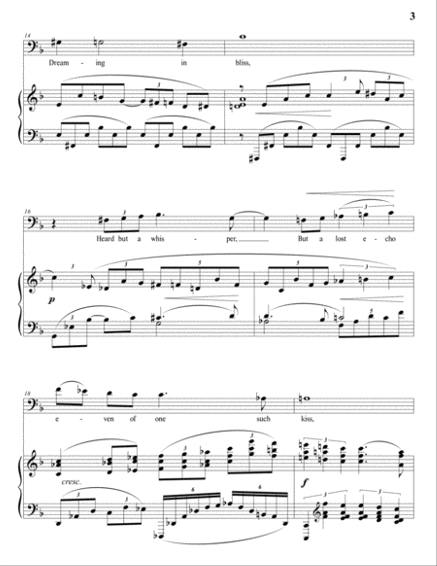 GRIFFES: Thy dark eyes to mine, Op. 11 no. 2 (transposed to F major, bass clef) Voice scores gallery preview page 4