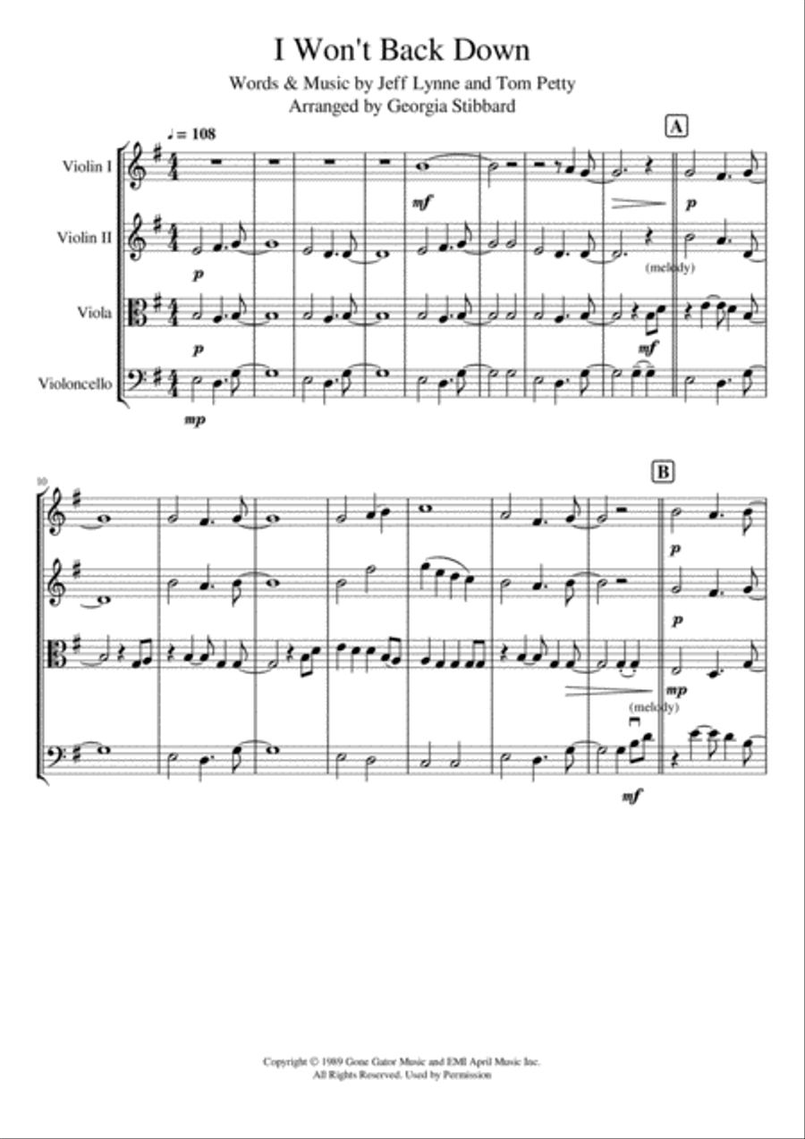 I Won't Back Down String Quartet scores gallery preview page 1