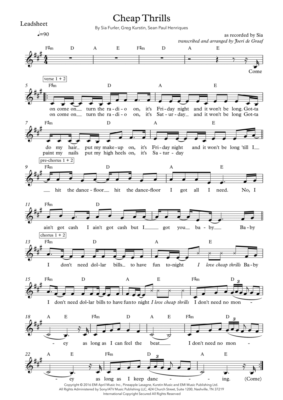 Cheap Thrills (feat. Sean Paul) Piano scores gallery preview page 1