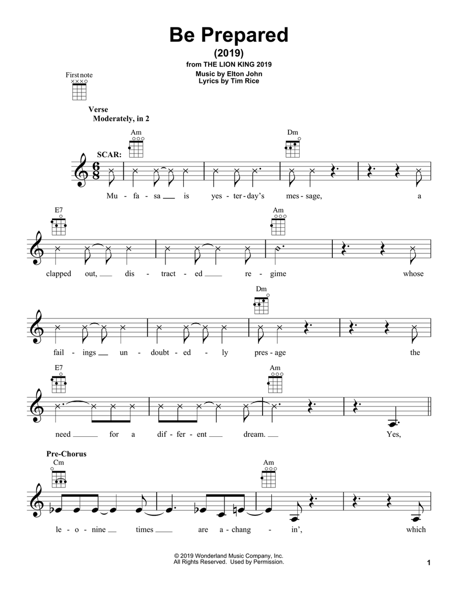 Be Prepared (from The Lion King 2019) Ukulele scores gallery preview page 1