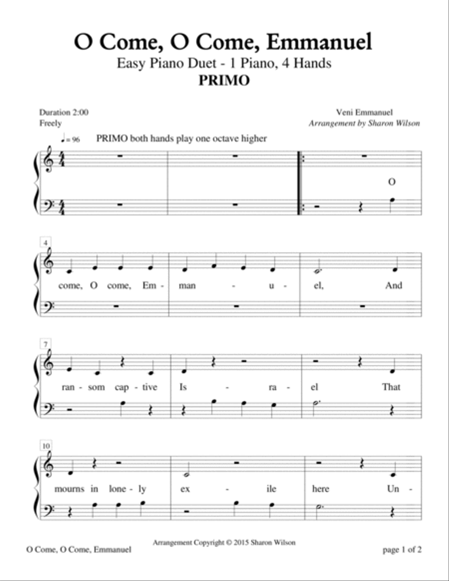 O Come, O Come, Emmanuel (Easy Piano Duet; 1 Piano, 4 Hands) Easy Piano scores gallery preview page 2