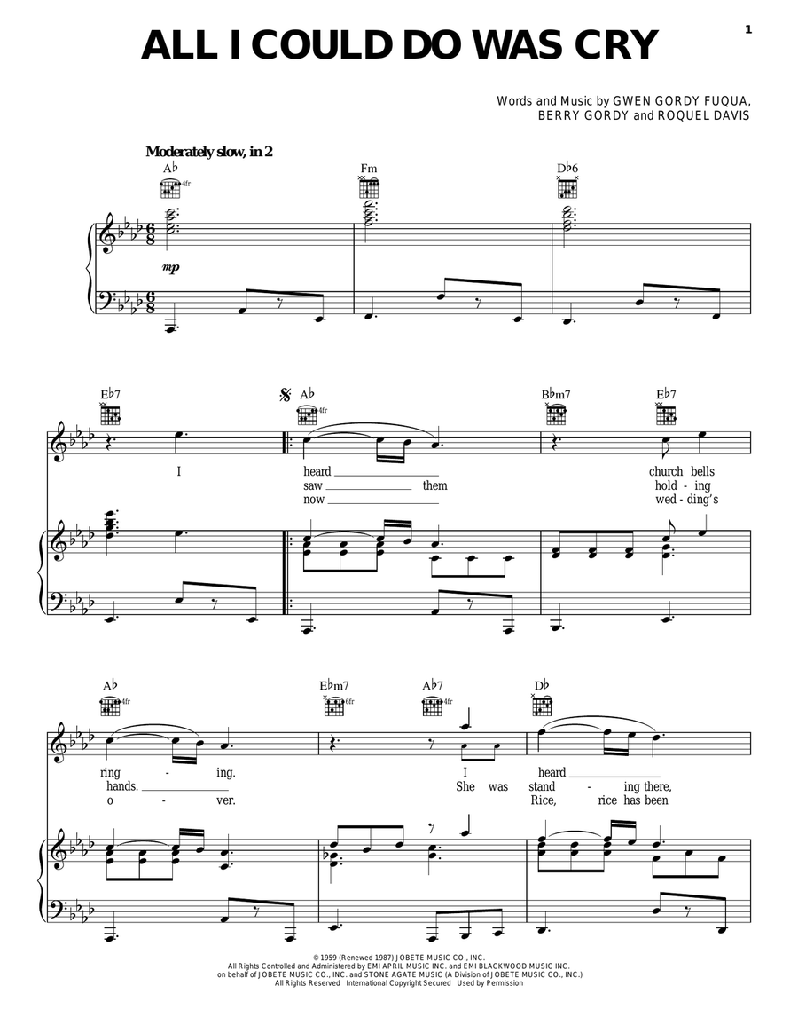 All I Could Do Was Cry Piano, Vocal, Guitar scores gallery preview page 1