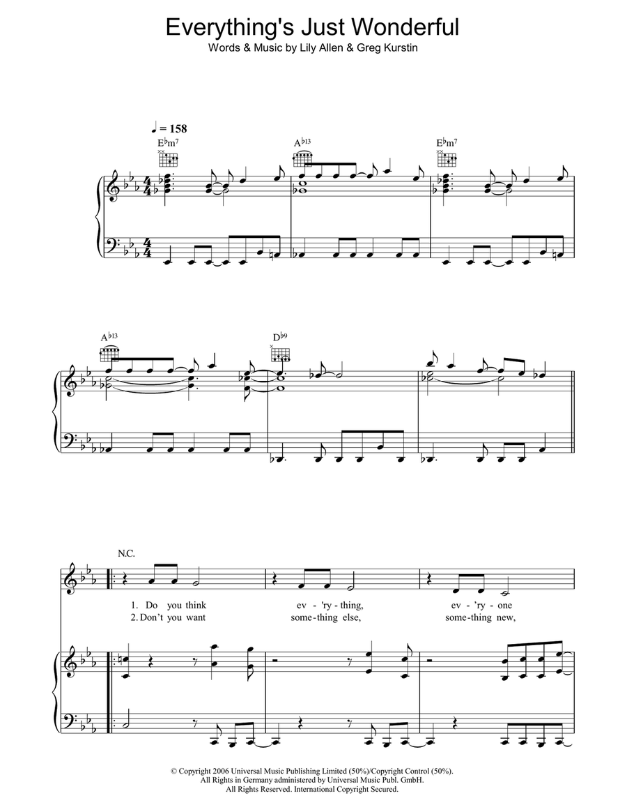 Everything's Just Wonderful Piano, Vocal, Guitar scores gallery preview page 1