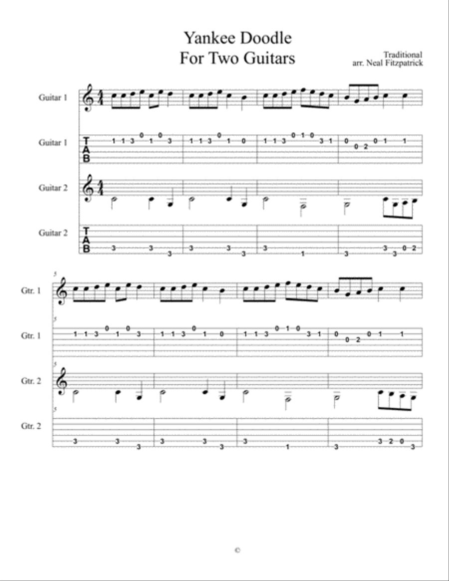 Yankee Doodle For Two Guitars-Tablature Edition Acoustic Guitar scores gallery preview page 1