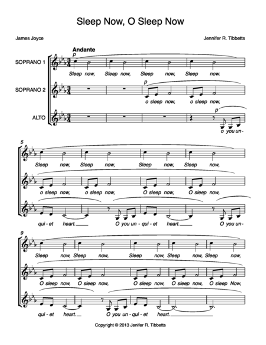 Sleep Now SSA by Jennifer R. Tibbetts SSA scores gallery preview page 1
