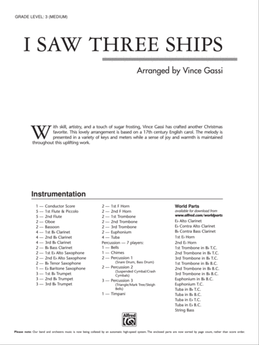 I Saw Three Ships: Score Concert Band scores gallery preview page 1