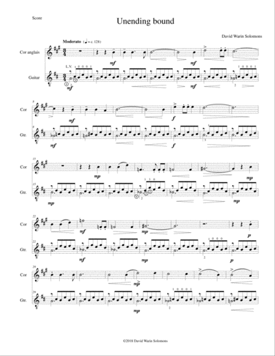 Unending bound for cor anglais and classical guitar English Horn scores gallery preview page 2