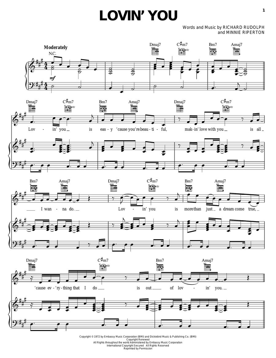 Lovin' You Piano, Vocal, Guitar scores gallery preview page 1