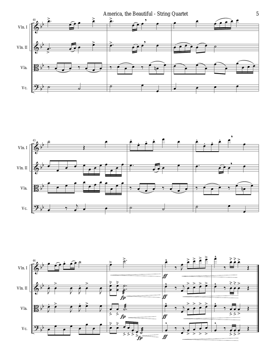 AMERICA, THE BEAUTIFUL (String Quartet/Score and Parts) String Quartet scores gallery preview page 5