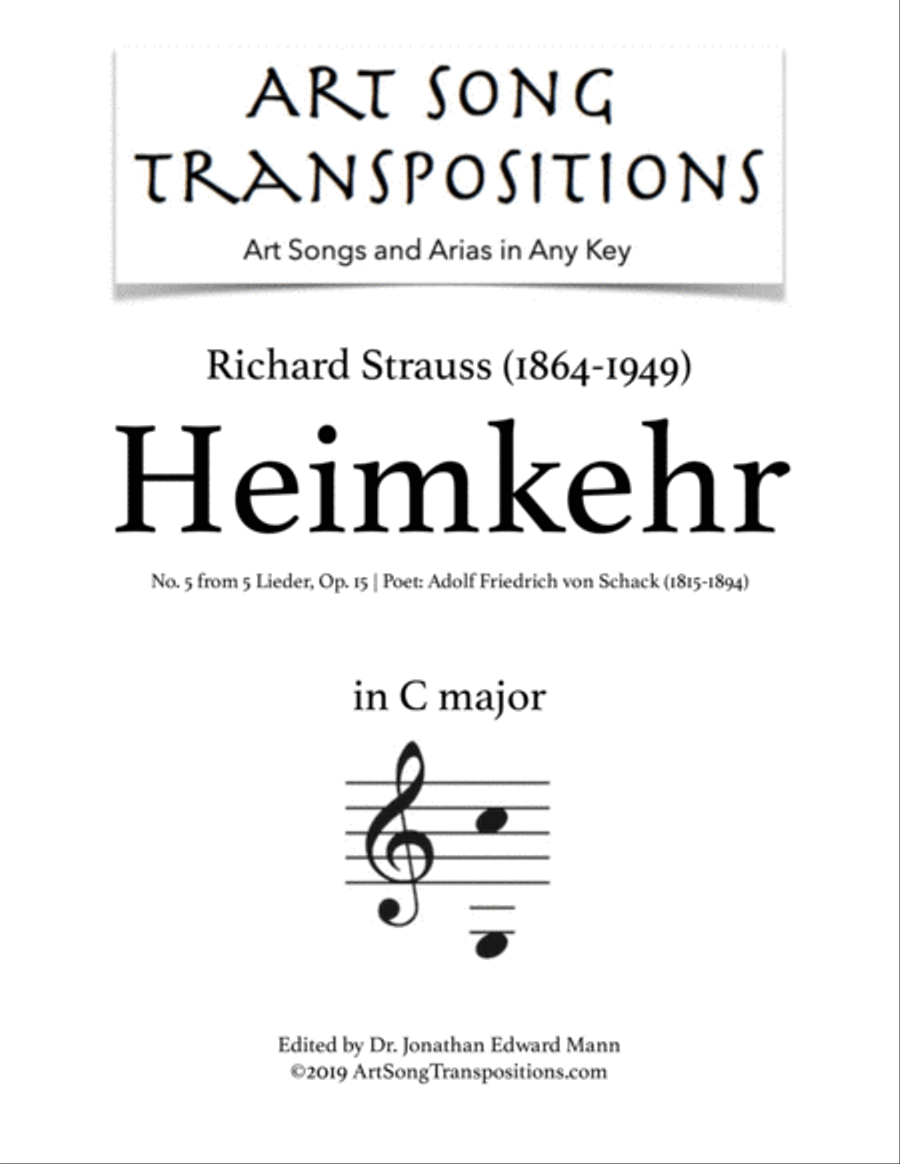 STRAUSS: Heimkehr, Op. 15 no. 5 (transposed to C major) Voice scores gallery preview page 1