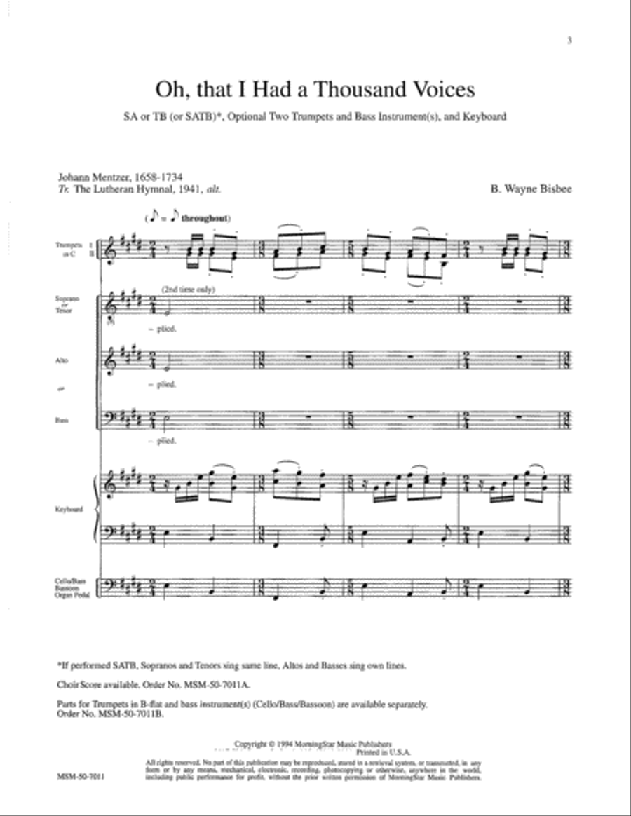 Oh, That I Had a Thousand Voices Choir scores gallery preview page 3