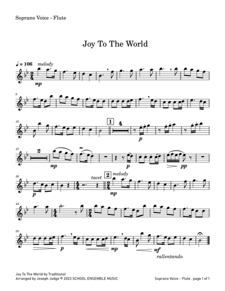 Joy To The World for Woodwind Quartet in Schools image number null