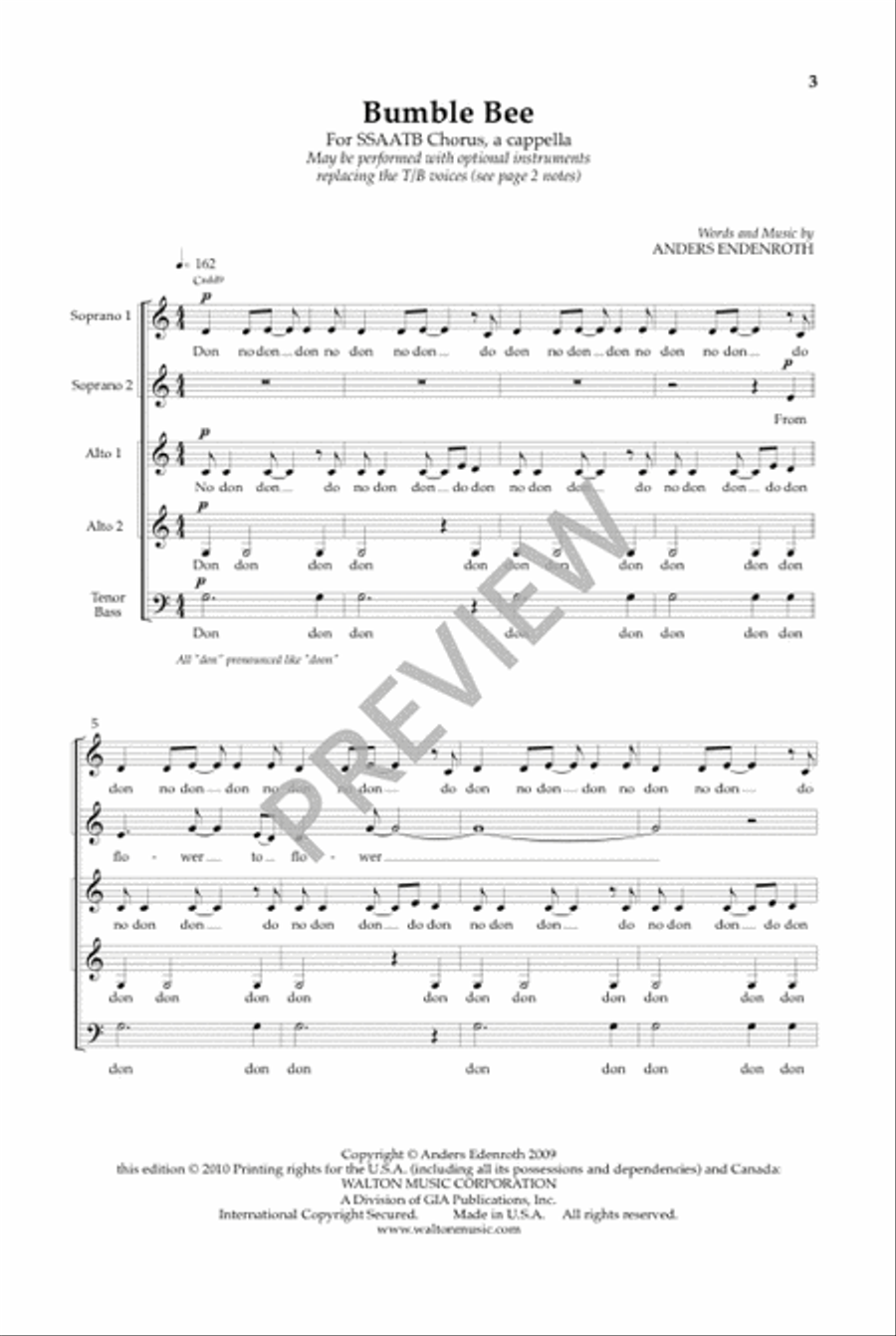 Bumble Bee - SSAATB (Vocal Score) image number null