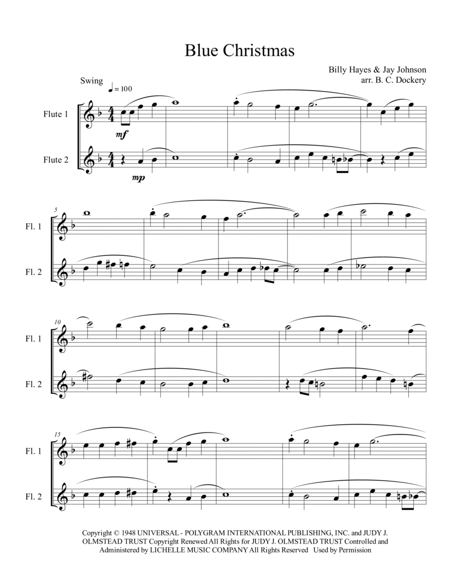 Blue Christmas Flute Duet scores gallery preview page 1