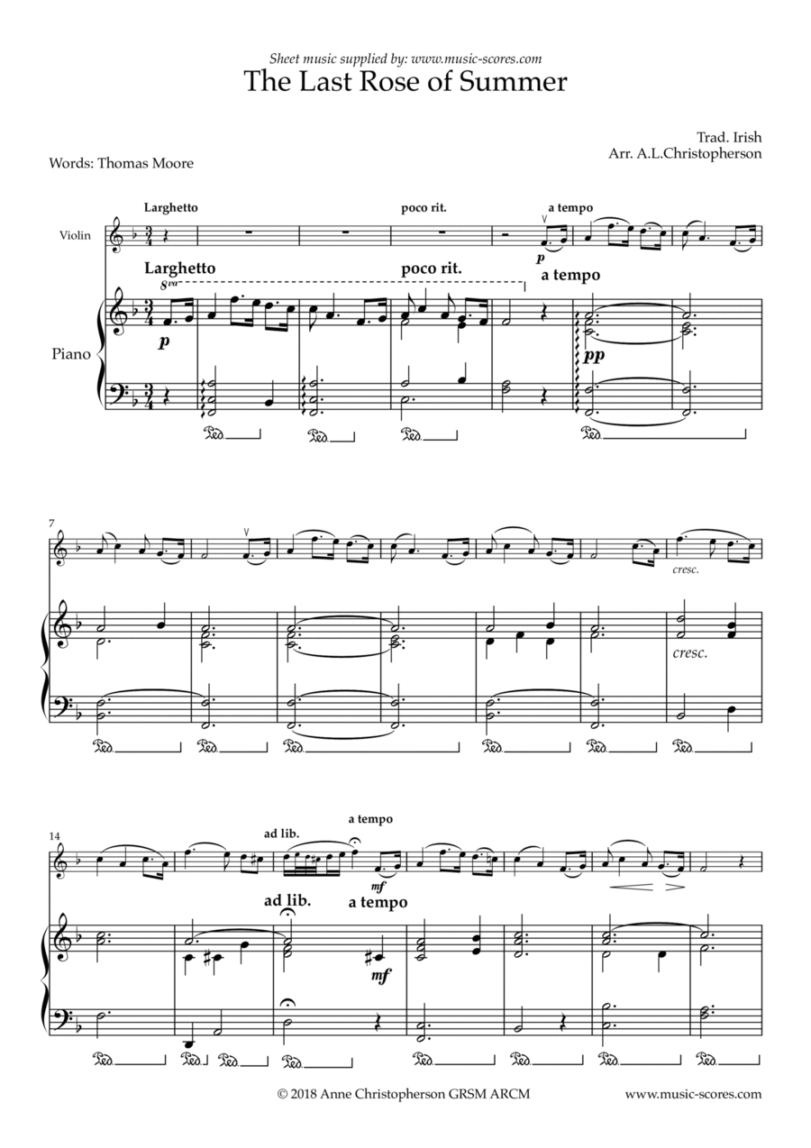The Last Rose of Summer - Violin and Piano Violin Solo scores gallery preview page 1
