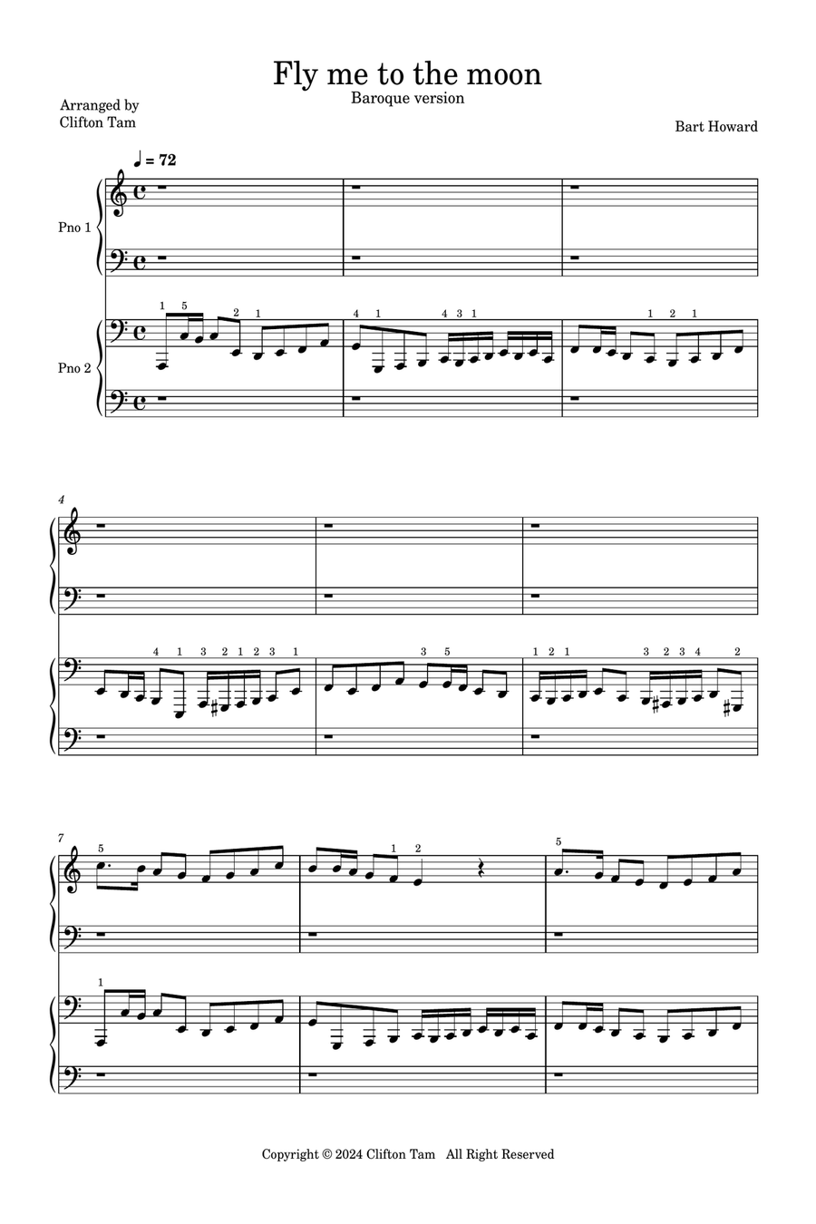 Fly Me To The Moon- Duet (Baroque version) Easy Piano scores gallery preview page 1