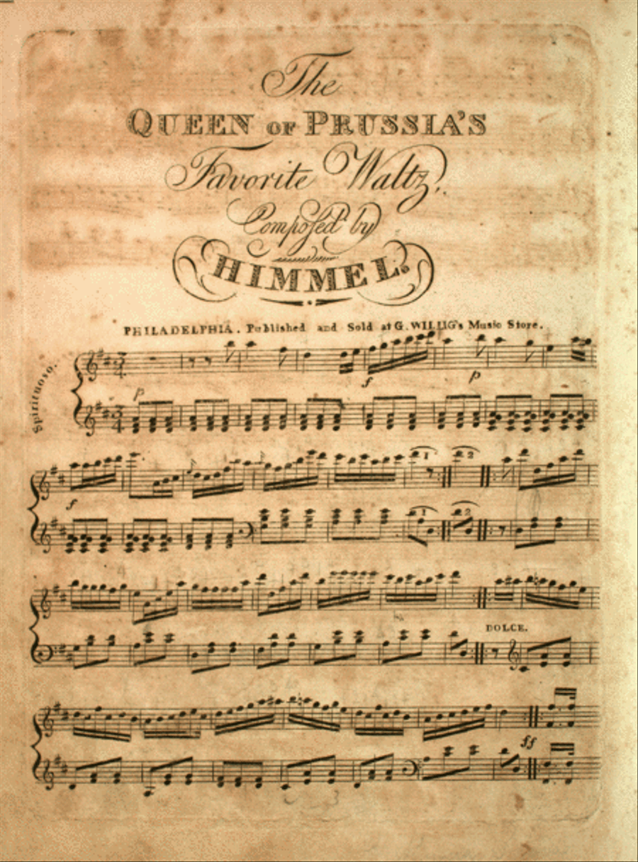 (1) The Queen of Prussia's Favorite Waltz. (2) A Favorite Waltz Piano Solo scores gallery preview page 1