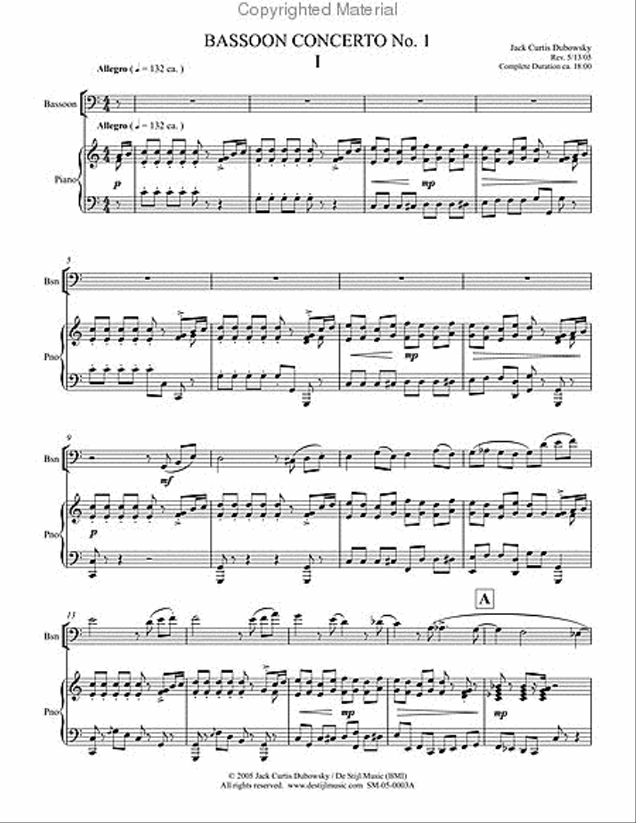 Bassoon Concerto No. 1 (Bassoon/Piano) image number null
