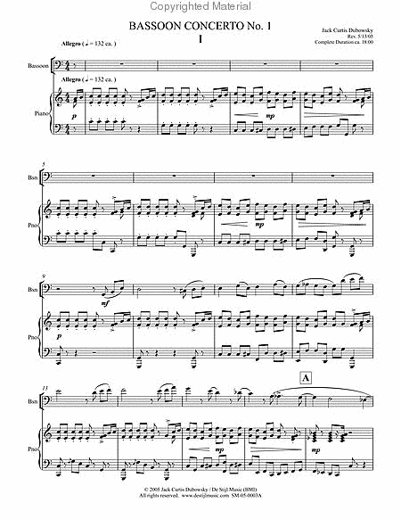 Bassoon Concerto No. 1 (Bassoon/Piano) by Jack Curtis Dubowsky Bassoon Solo - Sheet Music