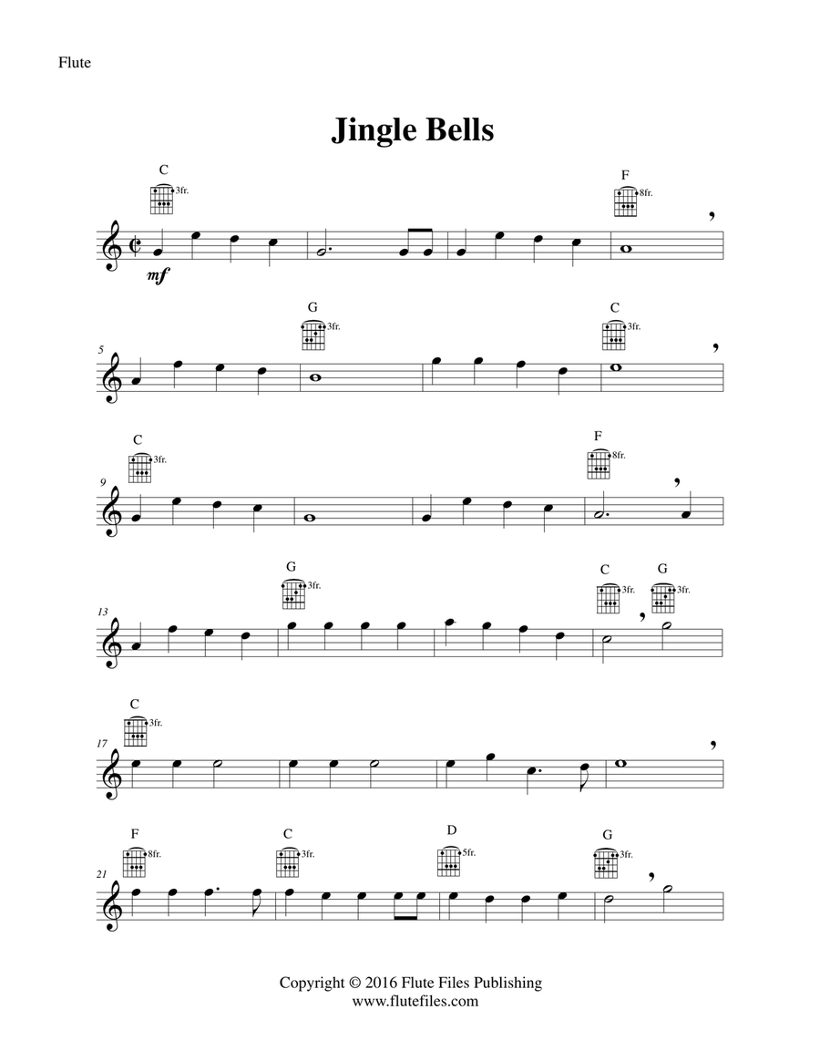 Jingle Bells - Flute Solo with Guitar Chords Chamber Music scores gallery preview page 3