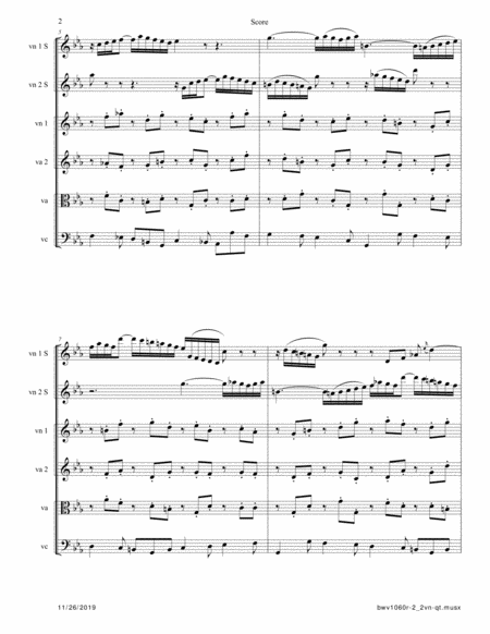 Bach: Concerto for Oboe, Violin and Strings BWV 1060 R arr. for 2 Violins and String Quartet - Mvt 2 image number null