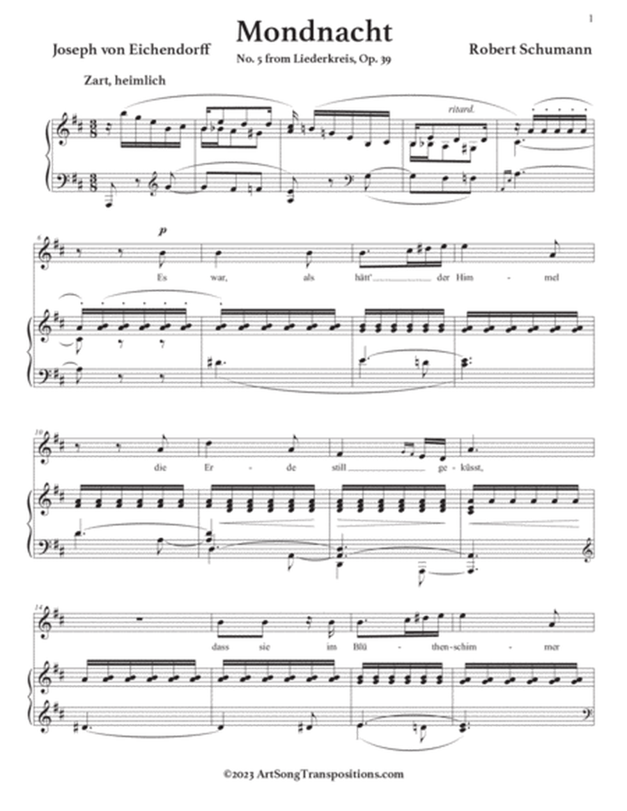 SCHUMANN: Mondnacht, Op. 39 no. 5 (transposed to D major and D-flat major)