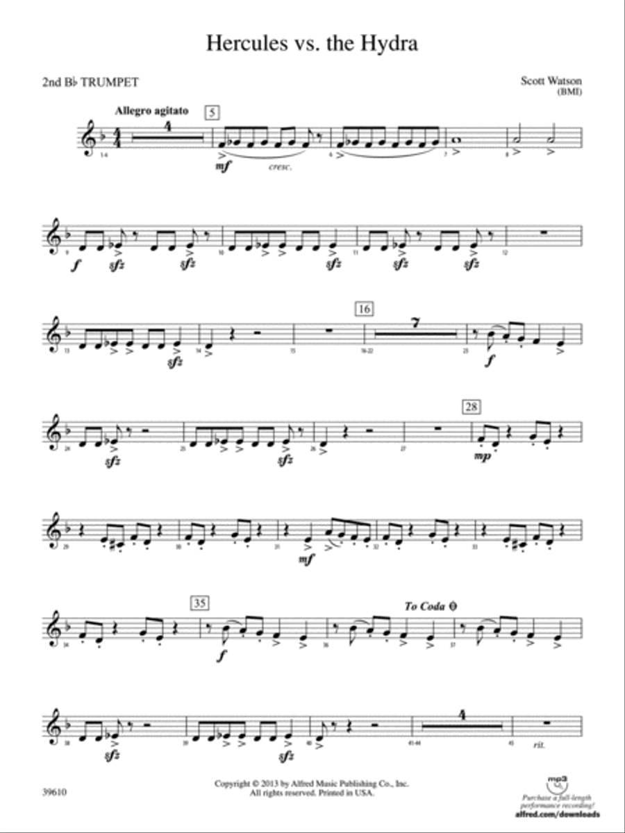 Hercules vs. the Hydra: 2nd B-flat Trumpet Concert Band scores gallery preview page 1