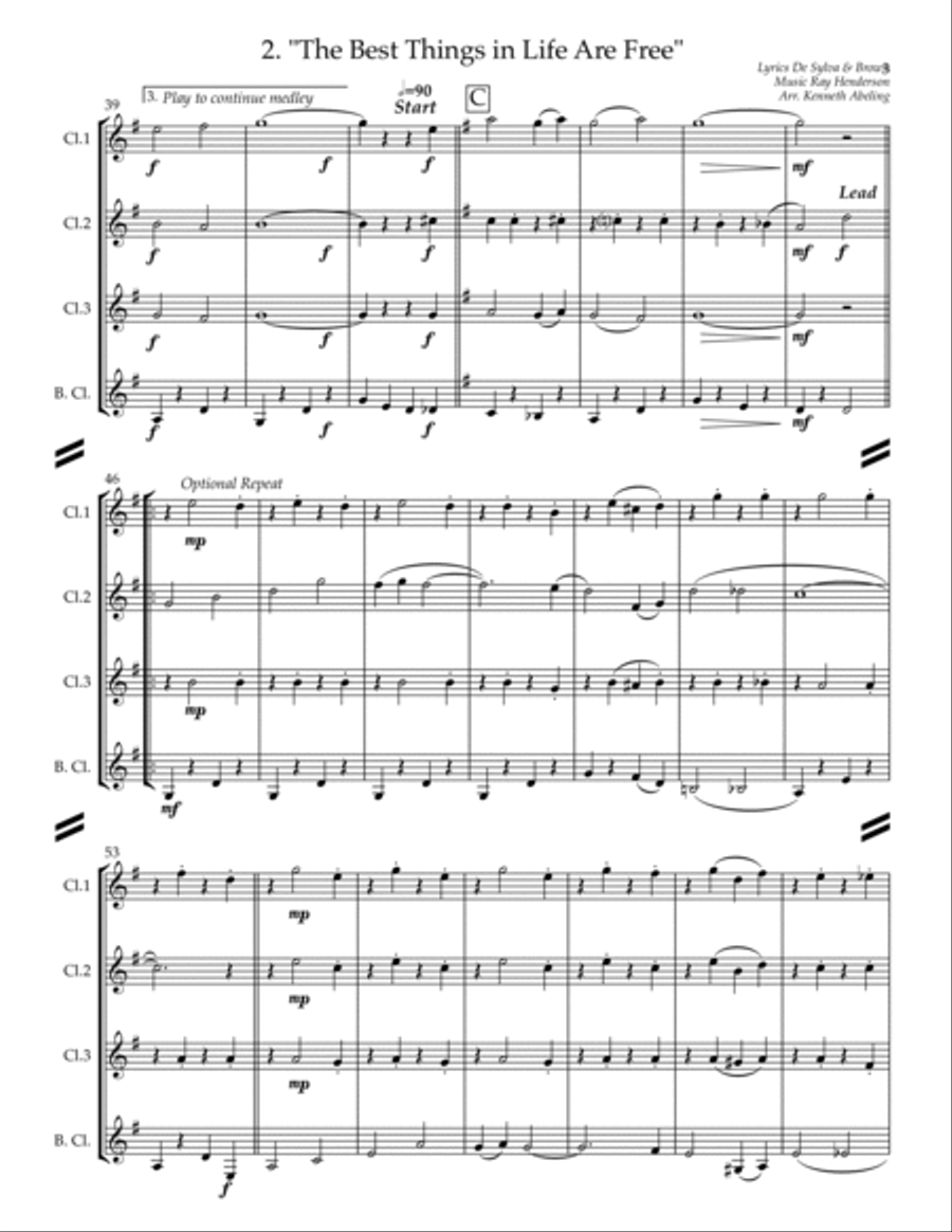 Sing-along Medley #3 (for Clarinet Quartet) Clarinet Quartet scores gallery preview page 4