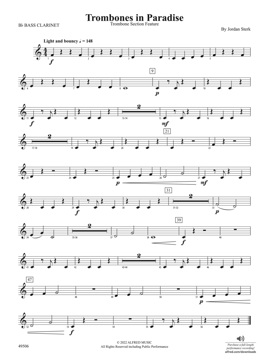 Trombones in Paradise: B-flat Bass Clarinet Concert Band scores gallery preview page 1