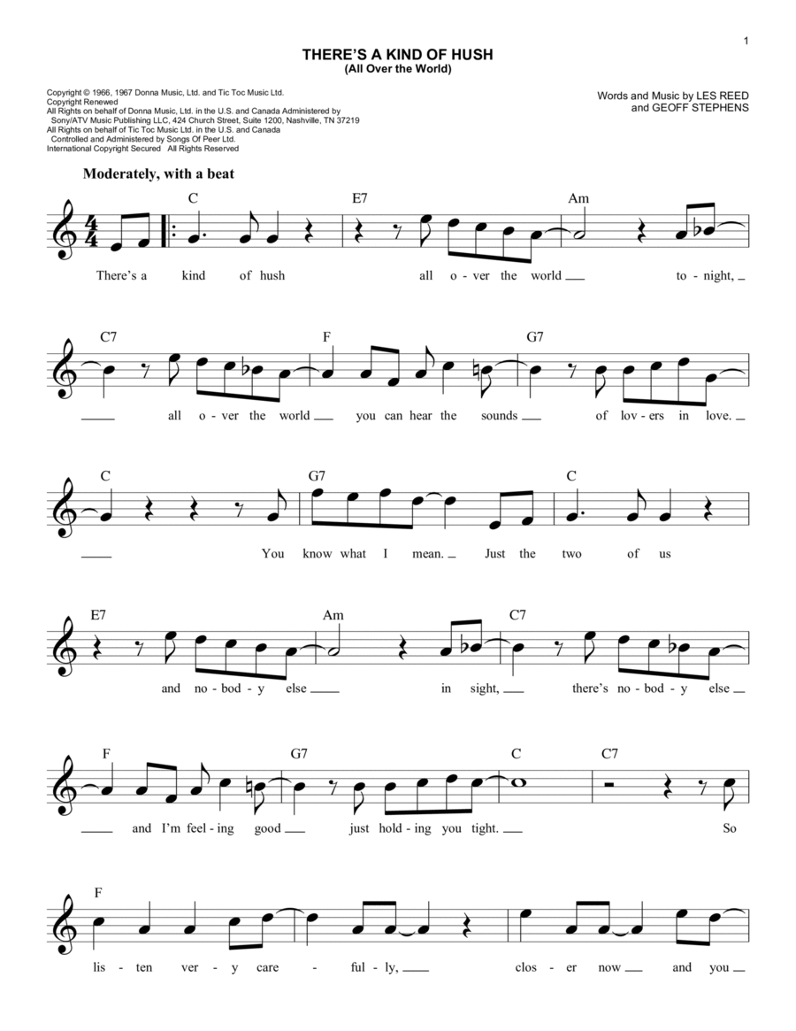 There's A Kind Of Hush (All Over The World) Piano scores gallery preview page 1