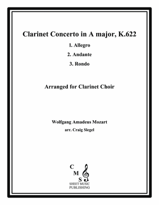 Book cover for Mozart Clarinet Concerto in A major, K.622, Complete for Clarinet Choir