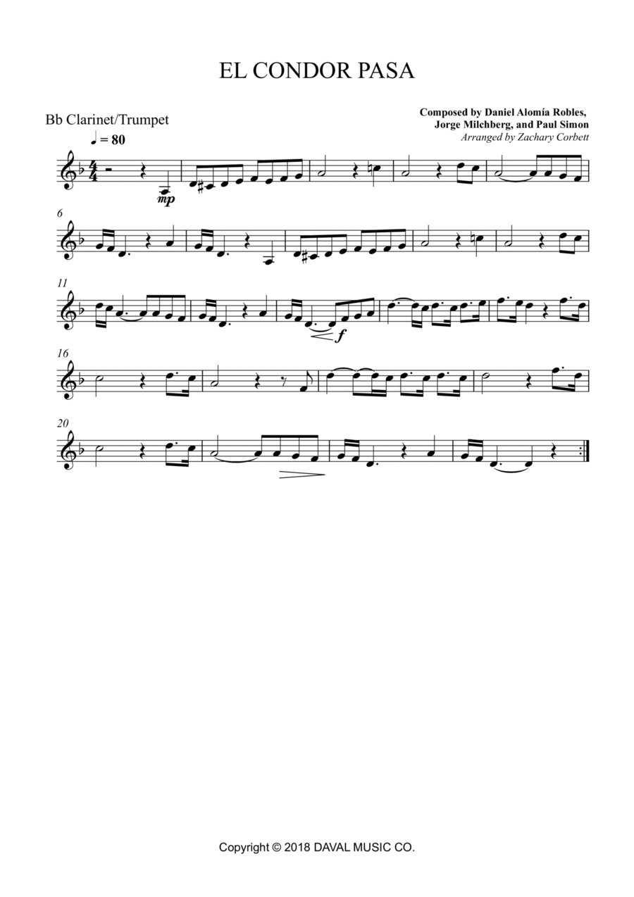El Condor Pasa B-Flat Trumpet scores gallery preview page 1