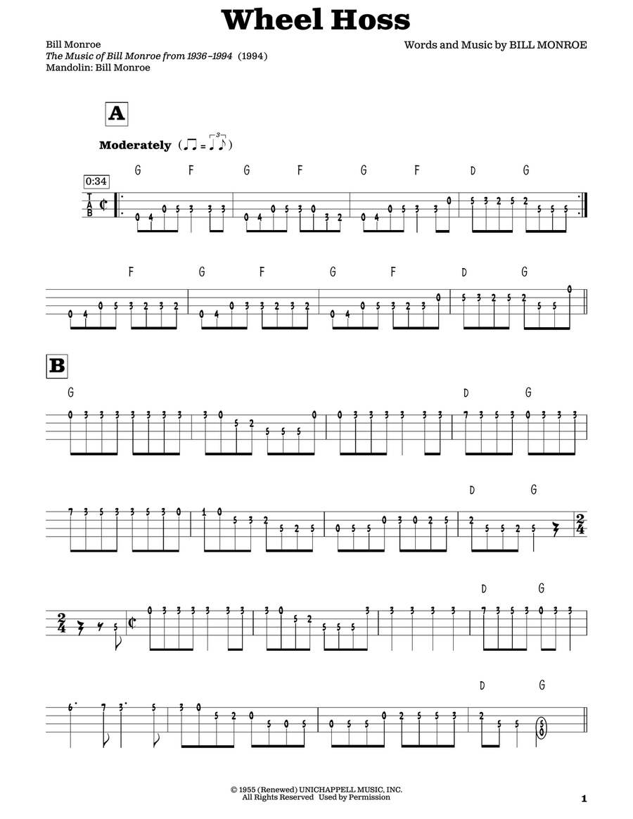 Wheel Hoss (arr. Fred Sokolow) Mandolin scores gallery preview page 1