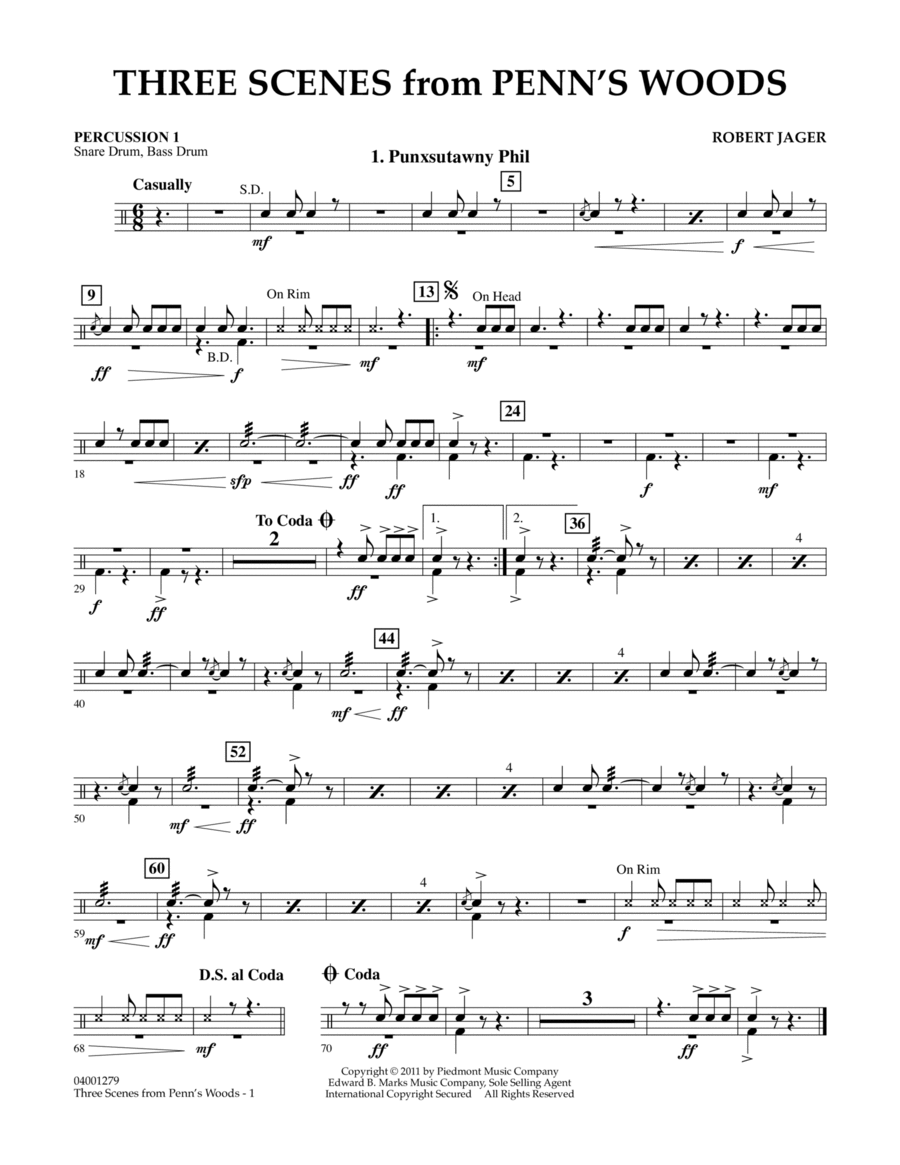 Three Scenes From Penn's Woods - Percussion 1 Concert Band scores gallery preview page 1