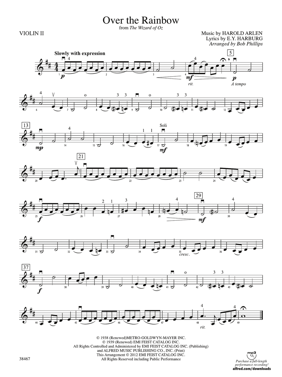 Over the Rainbow (from The Wizard of Oz): 2nd Violin