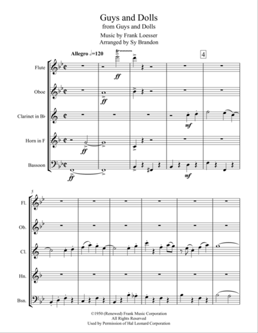 Guys And Dolls Woodwind Quintet scores gallery preview page 1