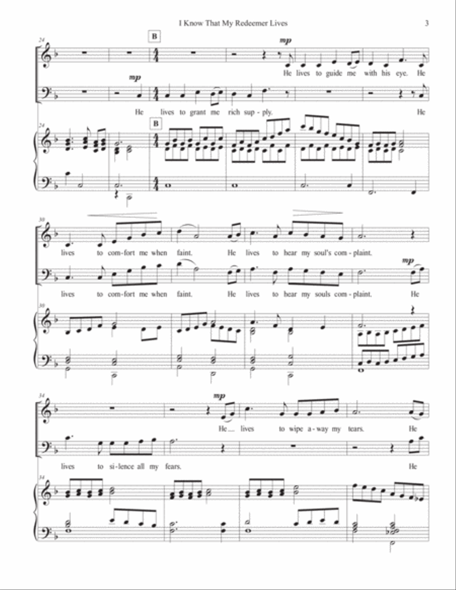I Know That My Redeemer Lives for Mixed SATB Chorus and Organ or Piano 4-Part scores gallery preview page 3