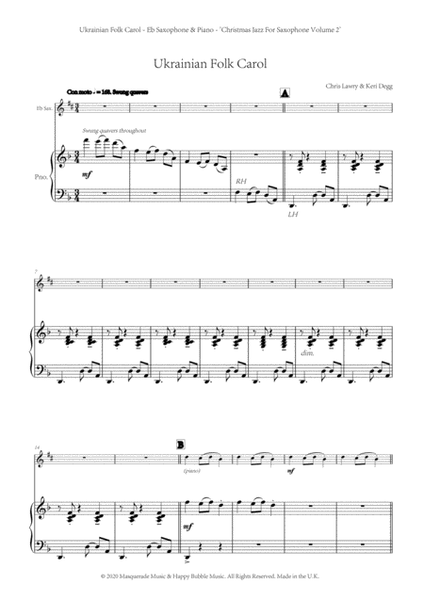 Ukrainian Folk Carol - Eb Saxophone and Piano (swing style!) by Chris Lawry and Keri Degg. Includes image number null