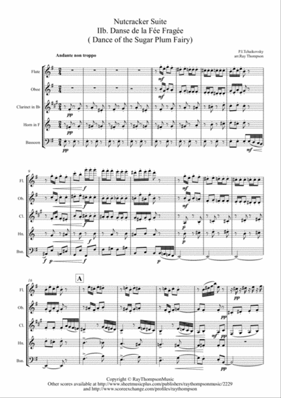 Tchaikovsky: Casse-Noisette: Nutcracker Suite IIb. Danse de la Fée Fragée ( Dance of the Sugar Plum Woodwind Quintet scores gallery preview page 1