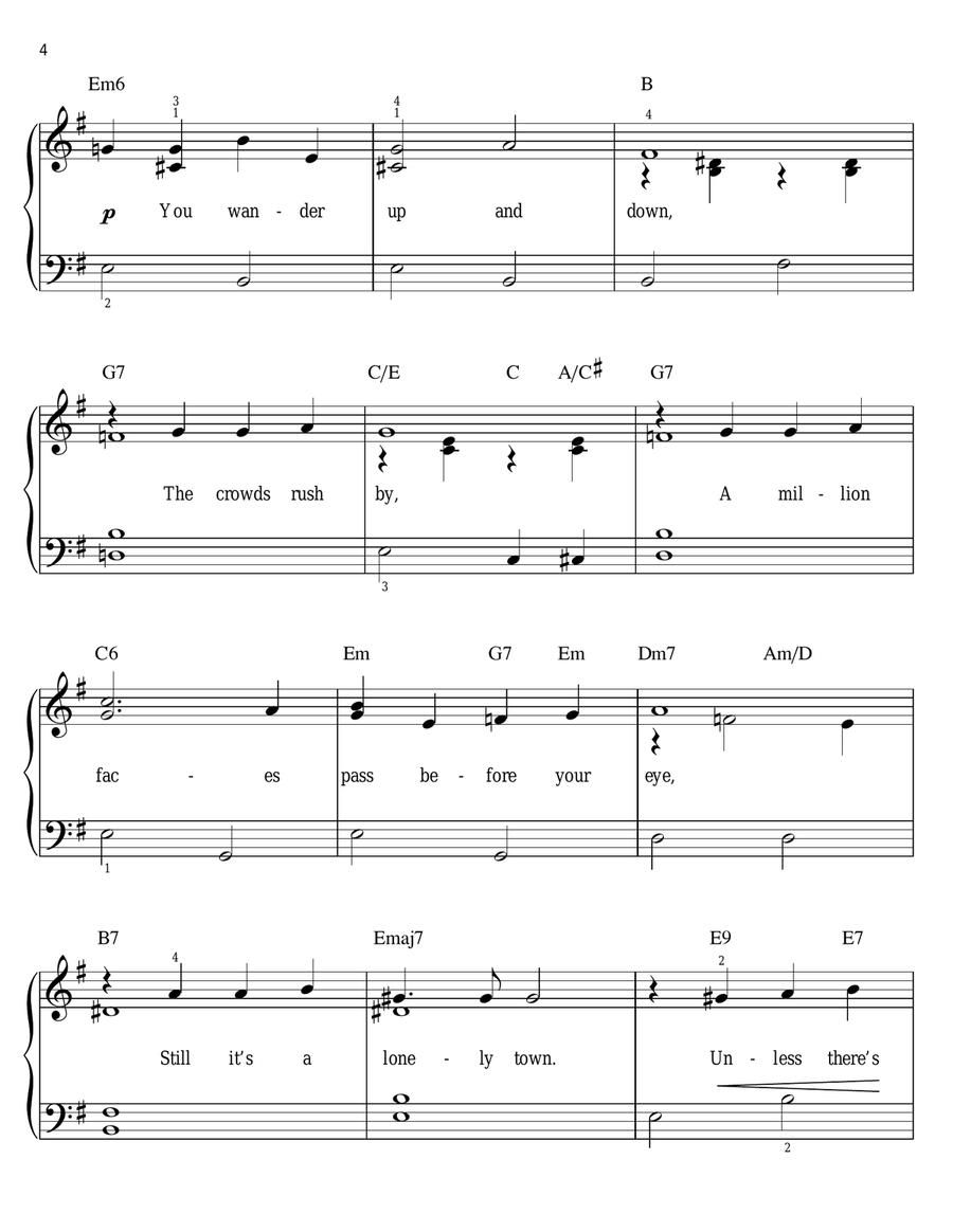 Lonely Town (from On the Town) Easy Piano scores gallery preview page 4