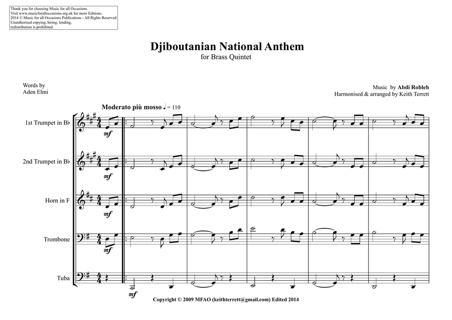 Djiboutanian National Anthem for Brass Quintet image number null