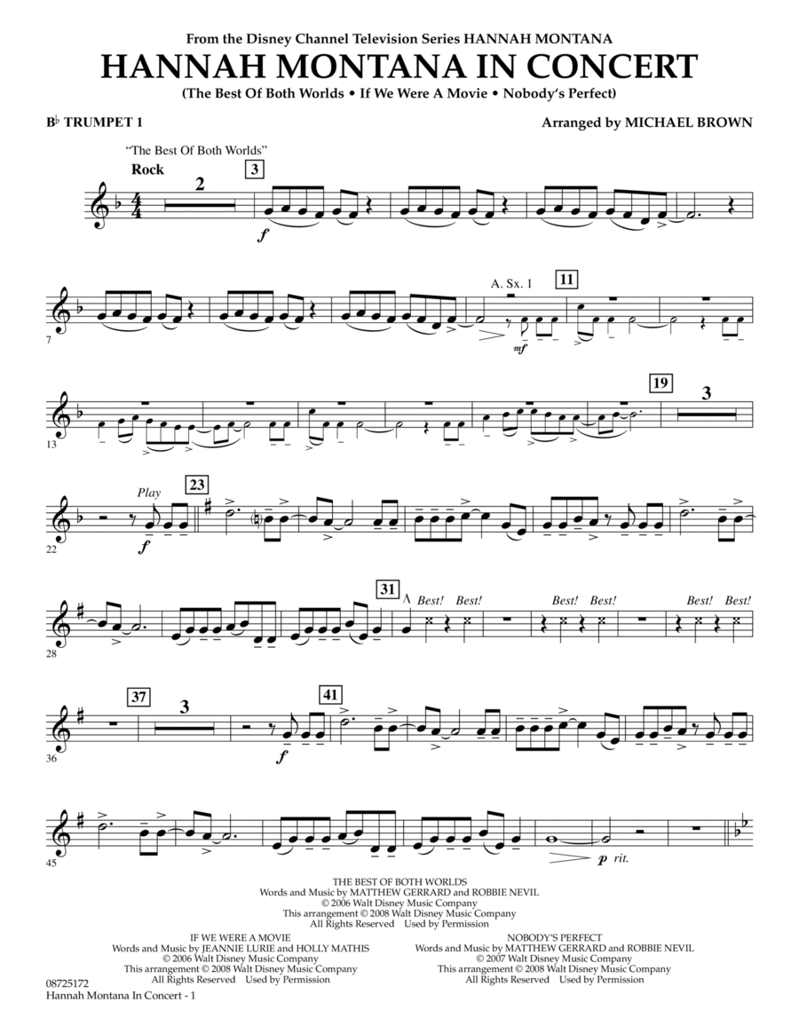 Hannah Montana in Concert - Bb Trumpet 1 B-Flat Trumpet scores gallery preview page 1