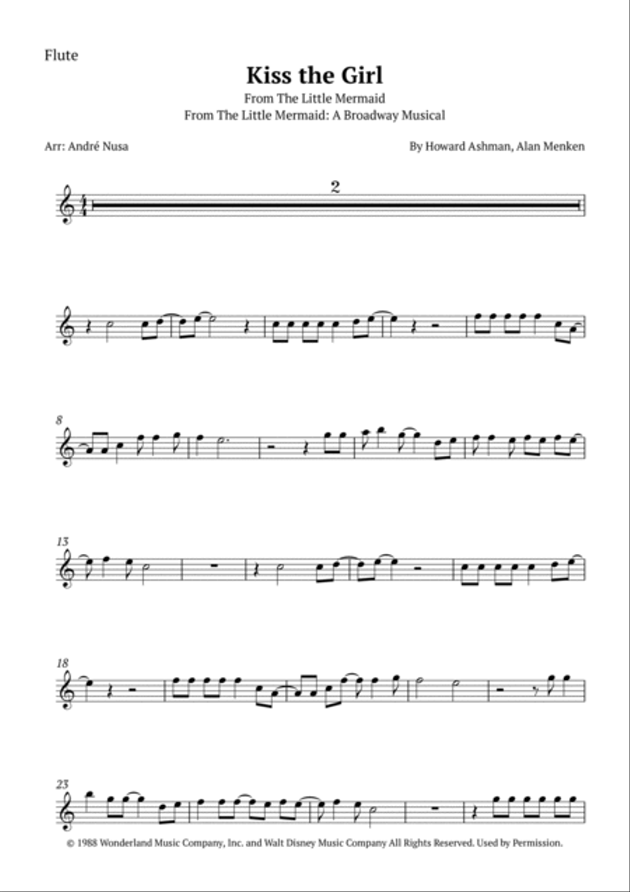 Kiss The Girl Woodwind Quartet scores gallery preview page 6