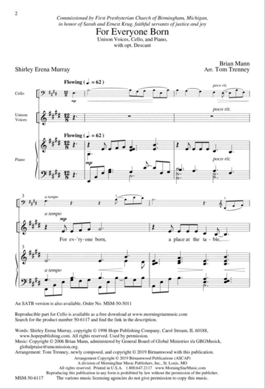 For Everyone Born Unison Choir scores gallery preview page 2